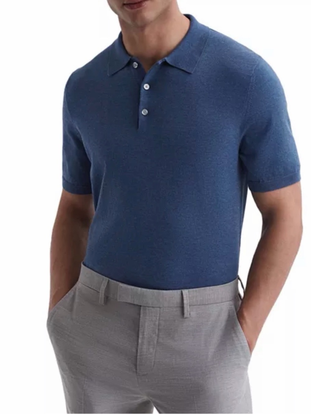 Reiss Men's Wilton Short Sleeved Button Polo Shirt in Blue
